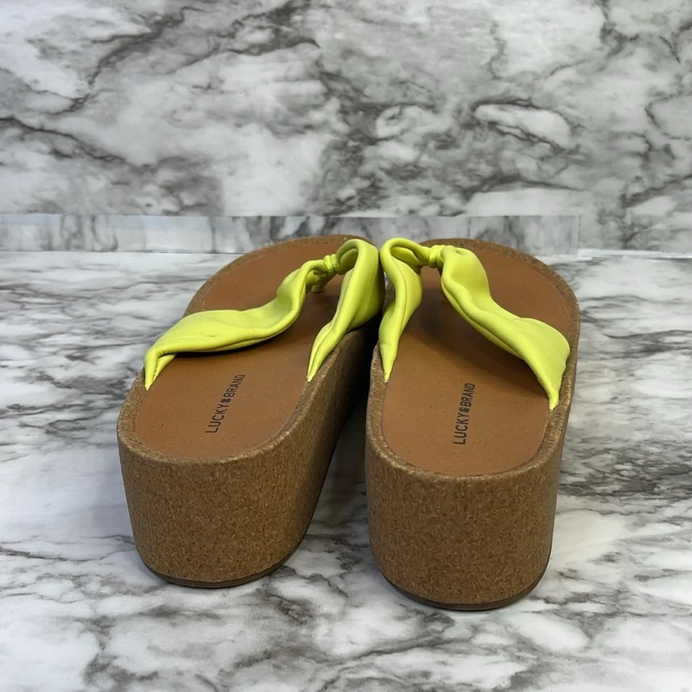 Lucky Brand Womens Pistachio Lellina Leather Flatform Platform Sandals Shoes
